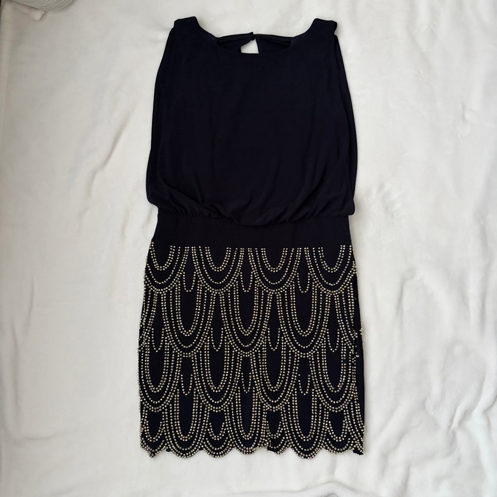 Navy Beaded Open Back Dress